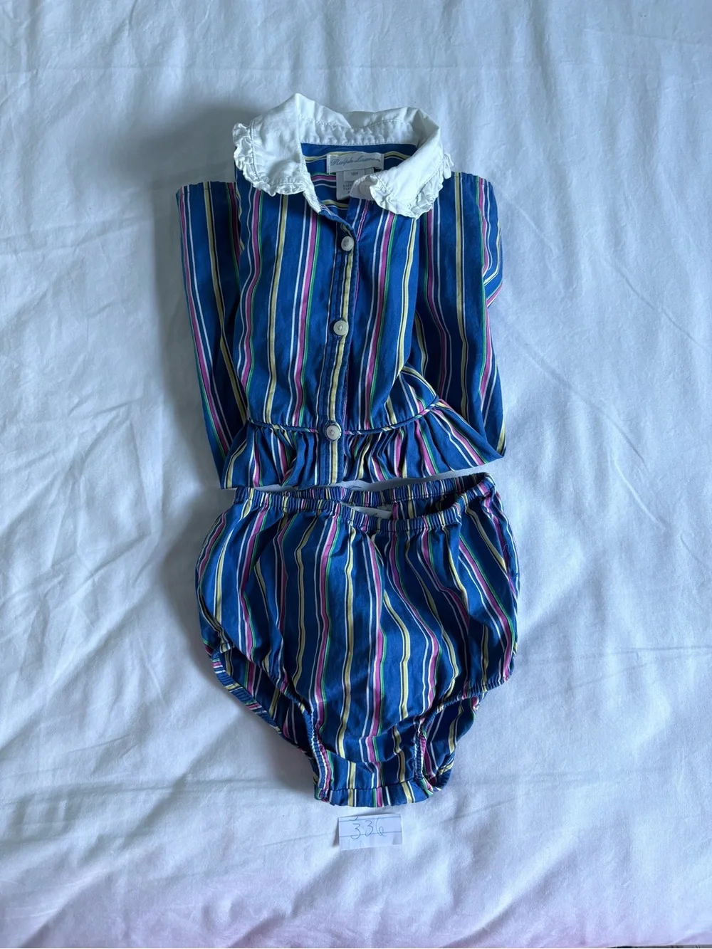Ralph Lauren Navy Multi-Stripe Button Front Dress with White Collar
